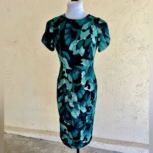 Calvin Klein Green and Black Flutter Sleeve Sheath Dress